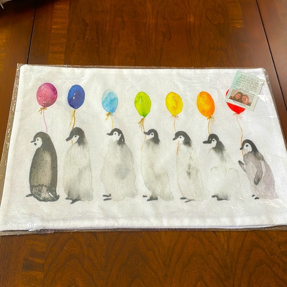 Eclectic fun decorative throw pillow cover penguins & balloons 17.5” x 11.5”